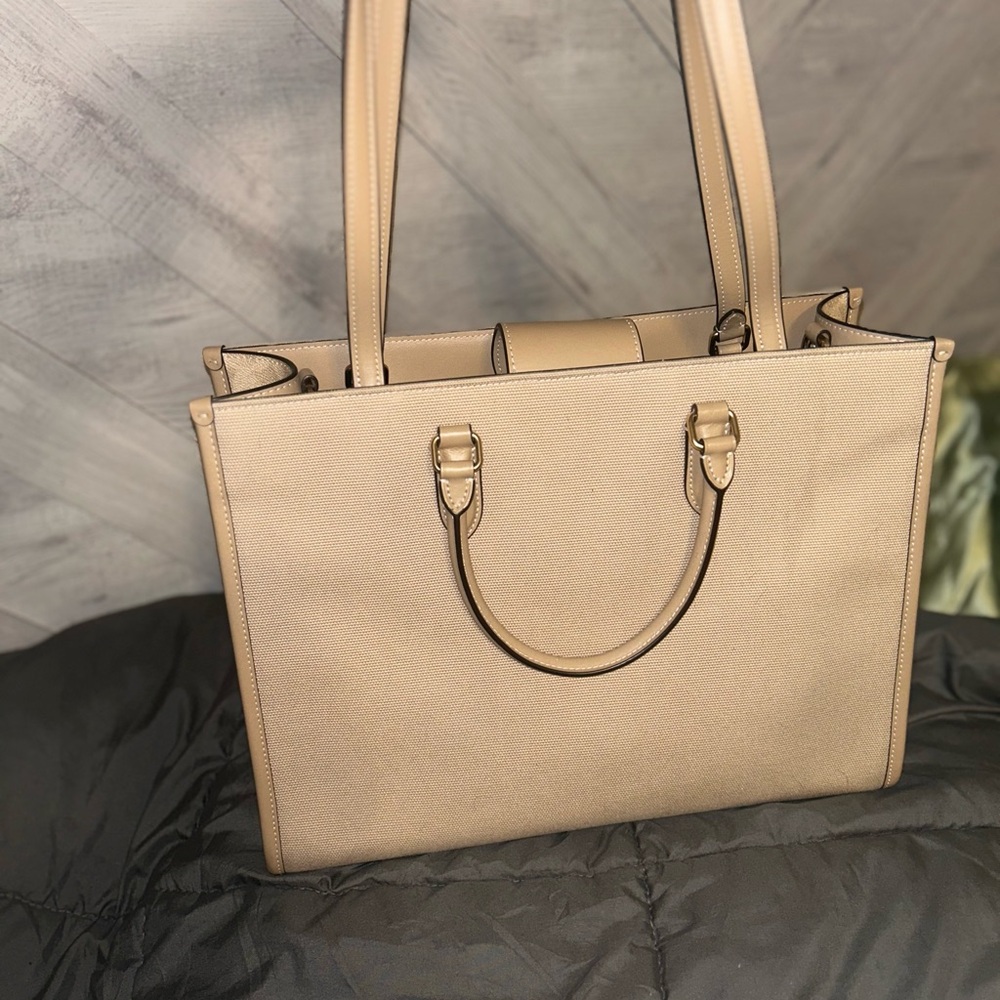 Coach Beige Leather Tote Bag